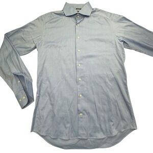 Suitsupply Dress Shirt Mens 16.5 Blue Cotton Two Ply Rounded Cuff Button Down